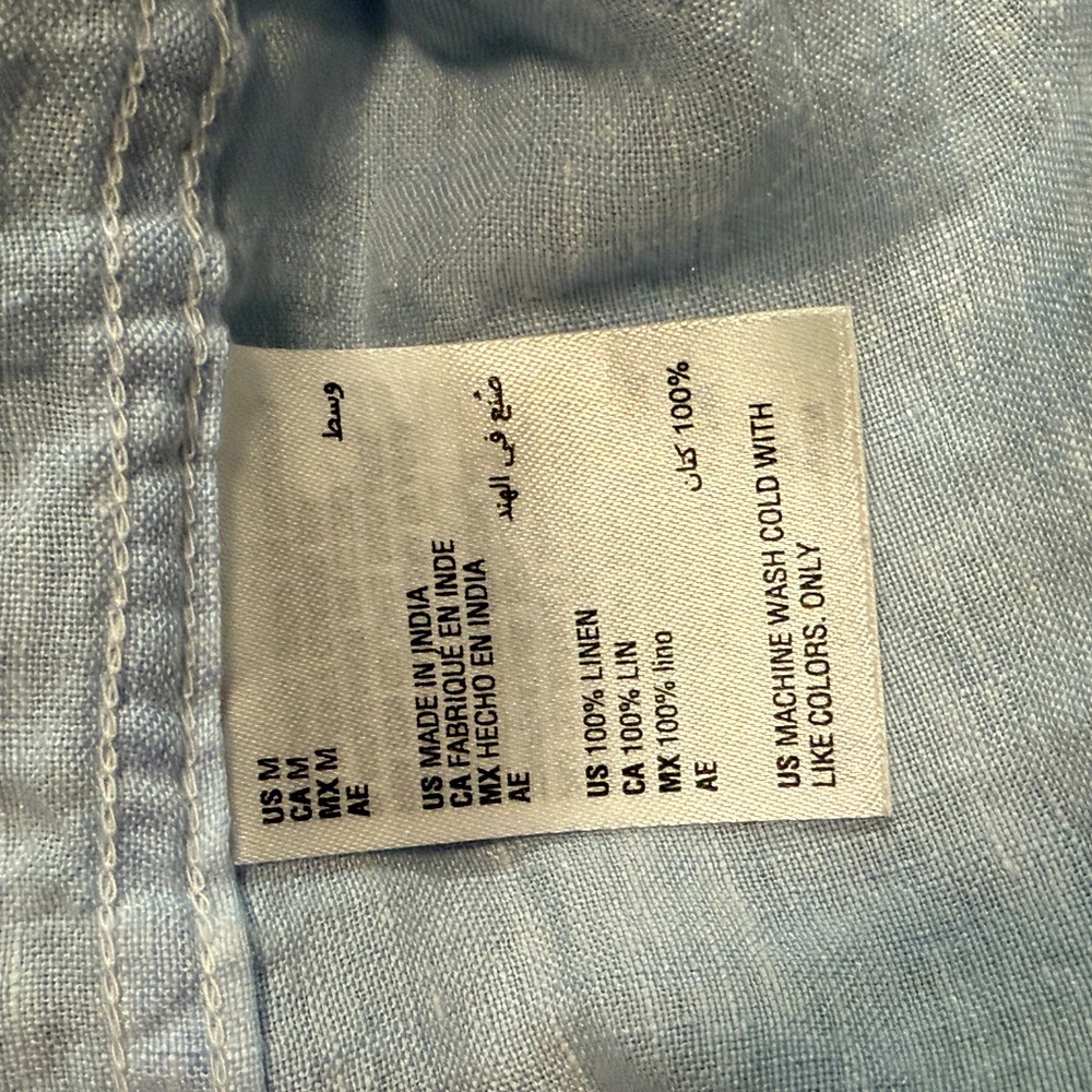 Tasso Elba Men’s Linen Shirt Medium Blue Button Up Casual Long Sleeve - Picture 4 of 7